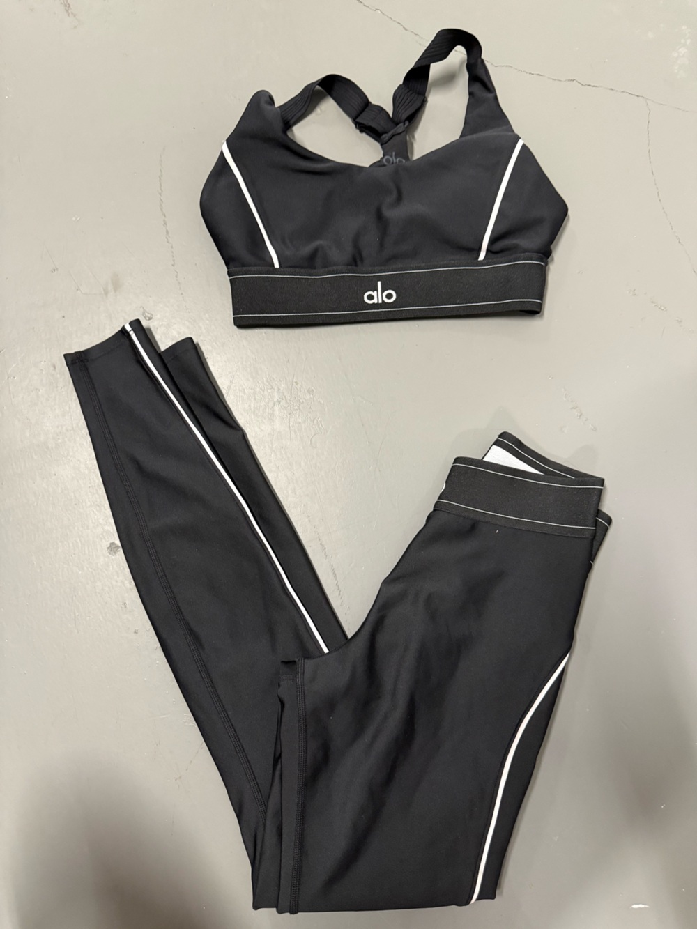 ALO Yoga Kids Black Leggings with White Piping